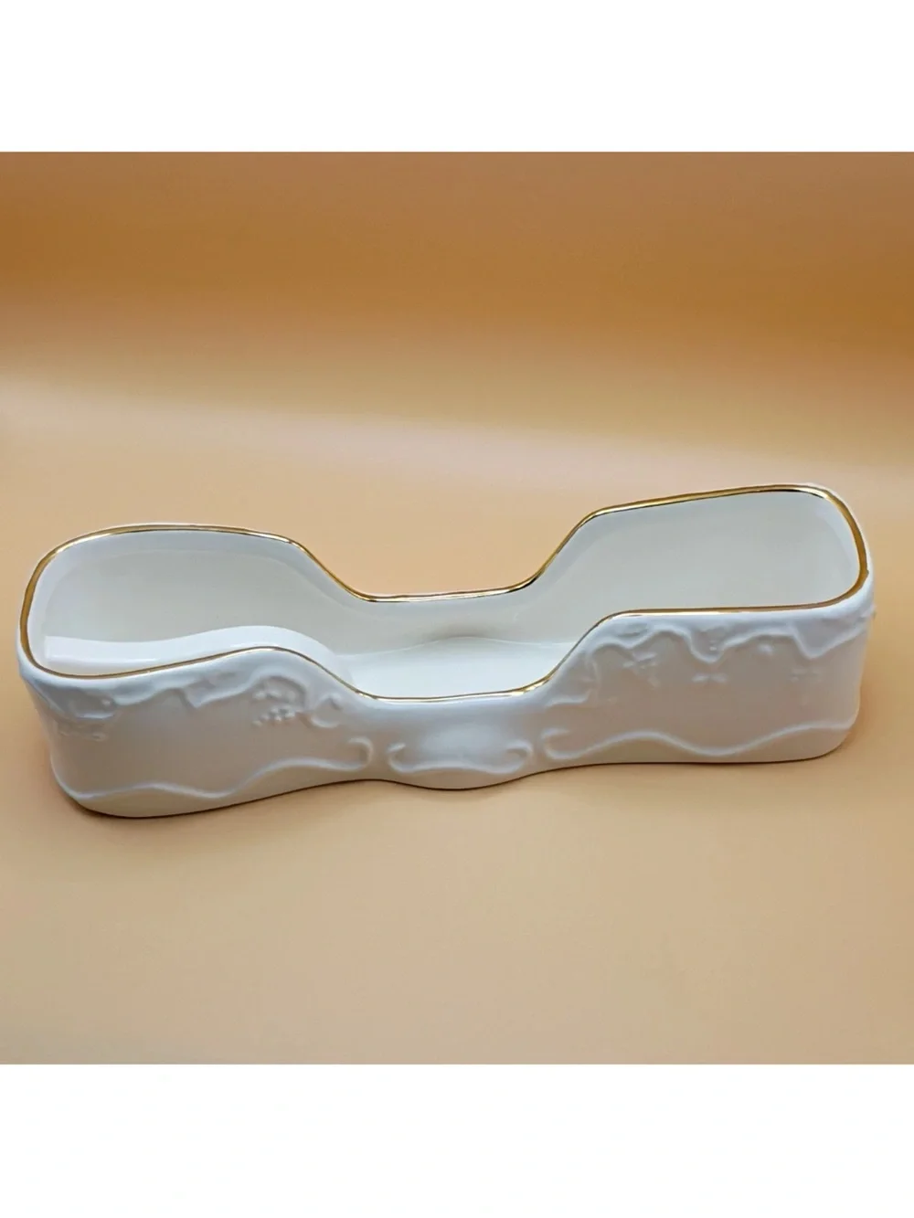 VTG White Porcelain Gold-Trim Buffet Caddies/Silverware Tray- Set of 3